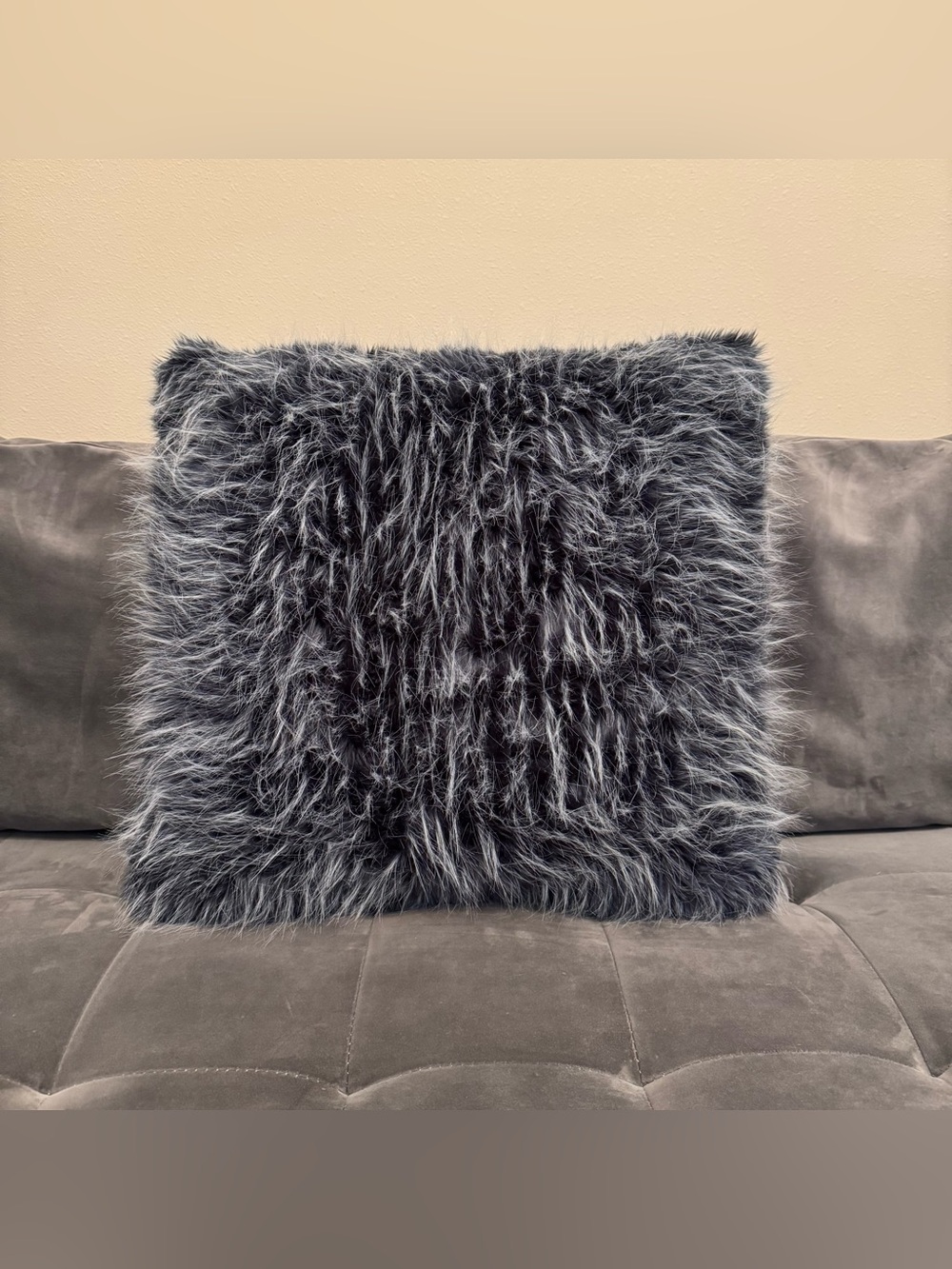 Faux Fur Decorative Throw Pillow in Charcoal Gray